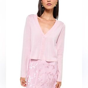 SO good for life Women's Pink V-Neck Sweater long sleeve top  cardigan Small